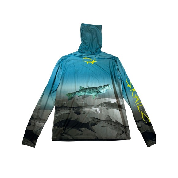 Loco Skaile Mens Performance Fishing Hoodie Teal Snook Fish Graphic Size L - Picture 2 of 3